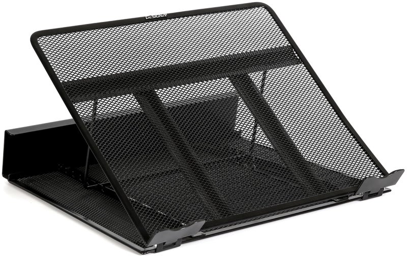 DESIGNA حامل لابتوب قابل للتعديل من DESIGNA مع شبكة معدنية مهوّاة - حامل كمبيوتر محمول متوافق مع Apple MacBook Air Pro Dell XPS HP Samsung Lenovo والمزيد من اللابتوبات حتى 19 بوصة - أسود - Image 1